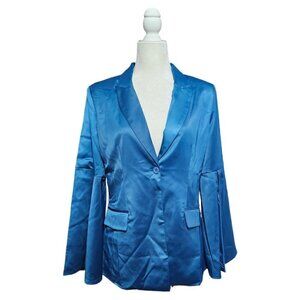 Kyle x Shahida designer blue silk long jacket blazer long slit sleeves size M